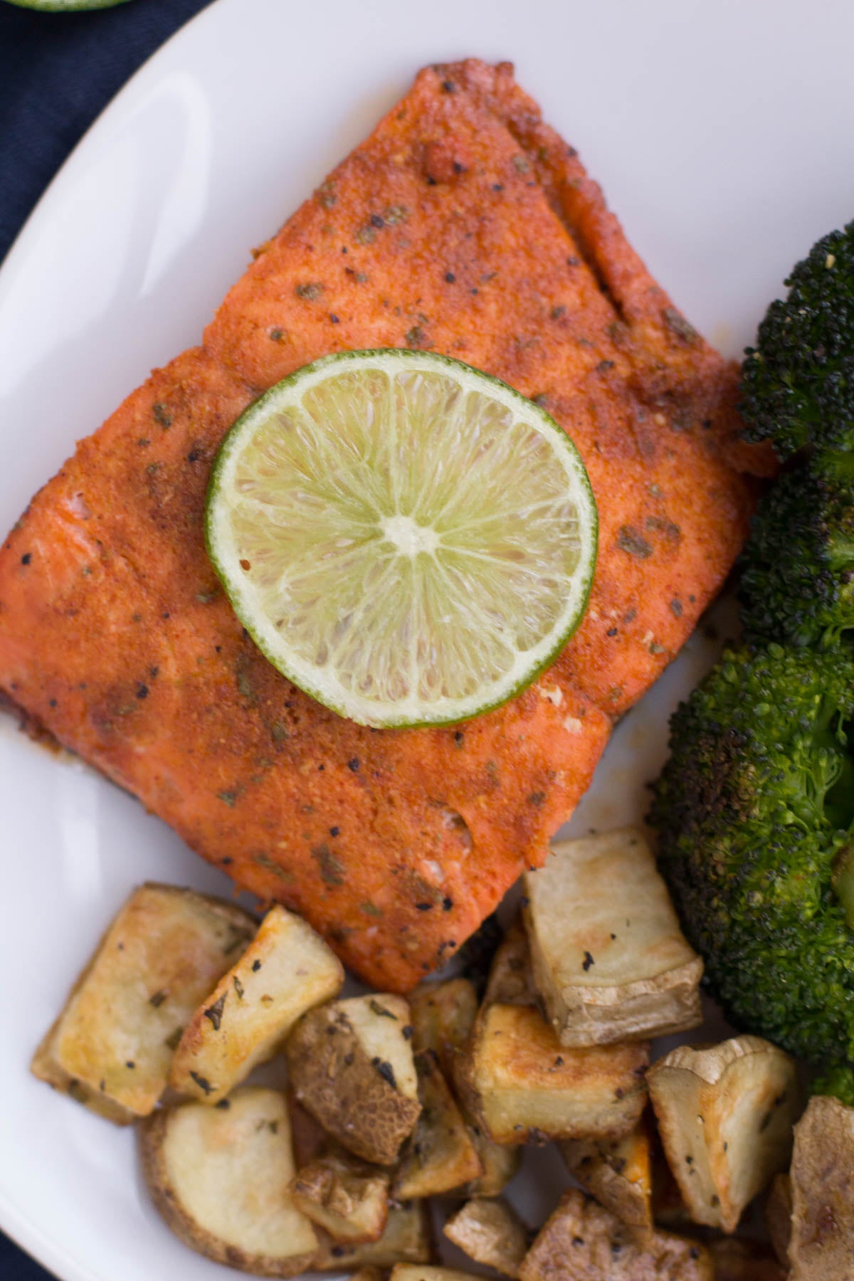 Baked Chili Lime Salmon with Potatoes and Broccoli