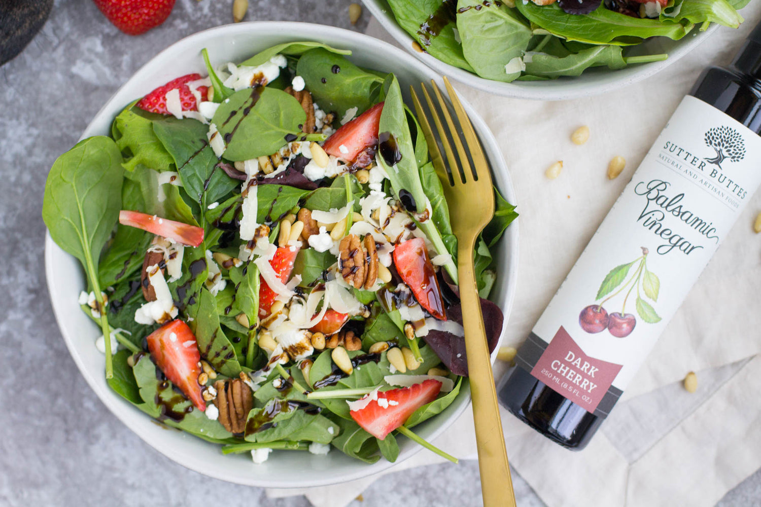 Berry Goat Cheese Mesclun Salad with Dark Cherry Balsamic Vinegar Drizzle