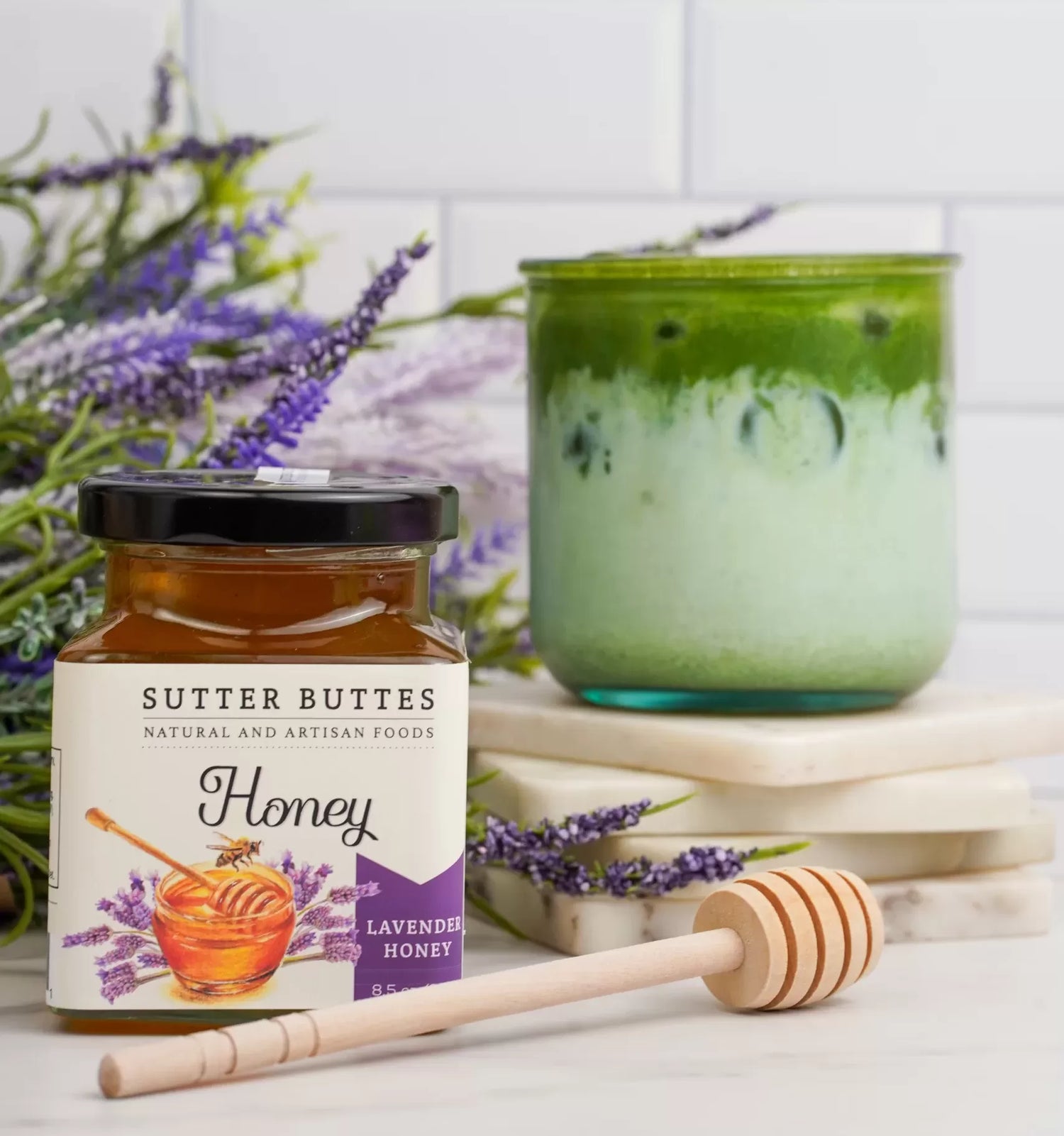Lavender Honey Iced Matcha Latte