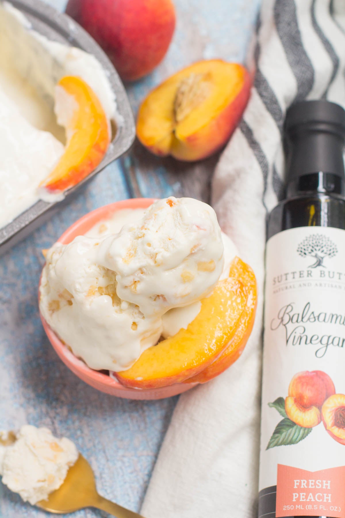 No Churn Peach Balsamic Ice Cream