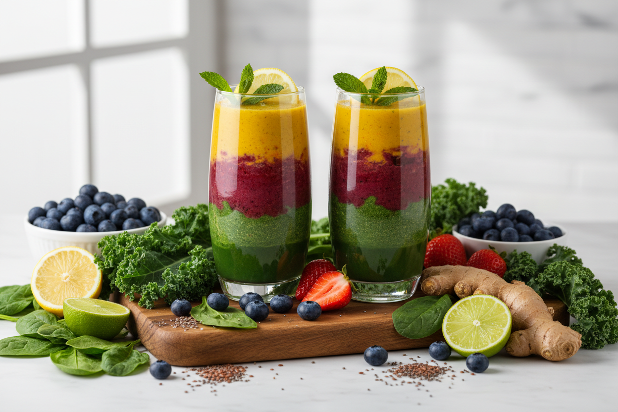 SUPPORT YOUR WELL-BEING LIFESTYLEThe benefits of Super Detox smoothiesSuper Detox smoothies help detoxify and cleanse your body with antioxidants, boost energy levels, support digestive health, hydrate skin, and help weight management.
image for above content